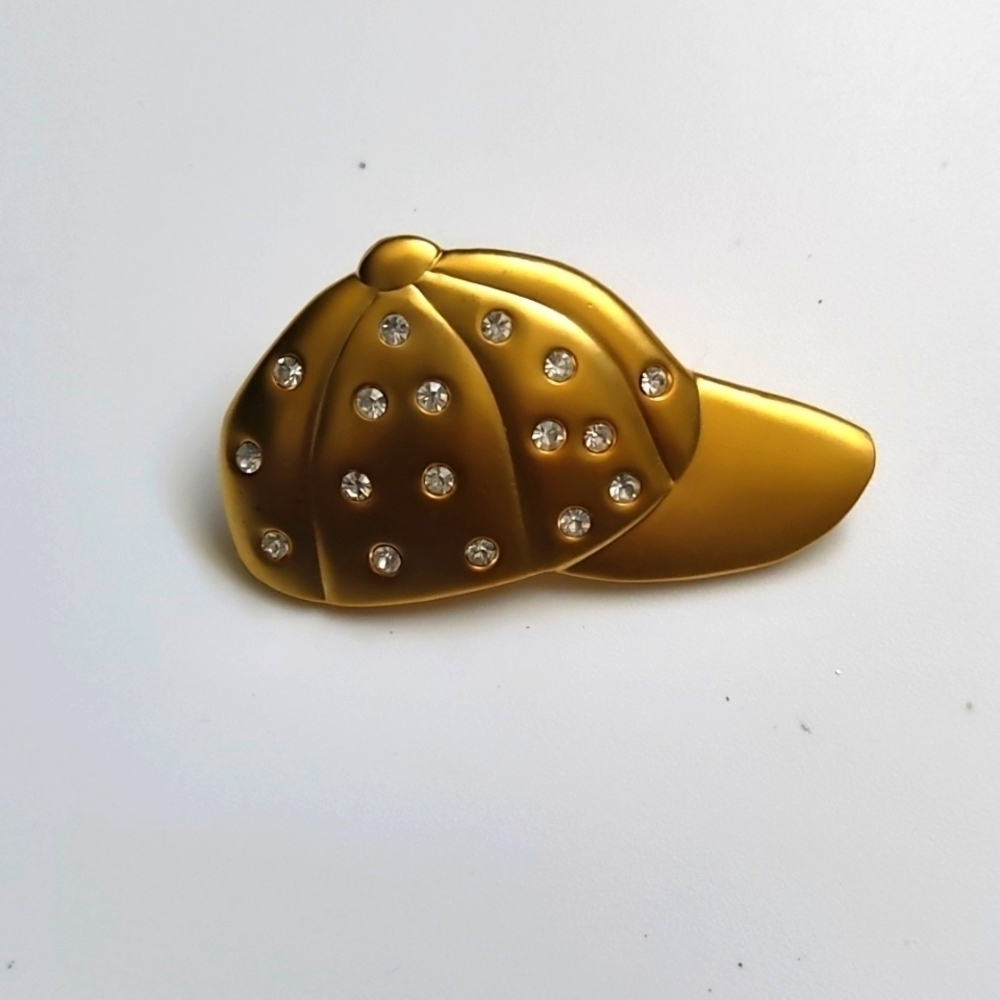 Vintage Signed PARK LANE Gold Tone Jewel Rhinestone Ball Cap Brooch Pin NEW